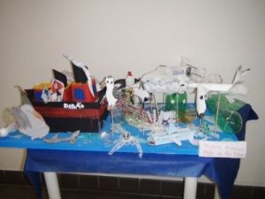 Maquete da escola Barão do Rio Branco com materiais reciclados